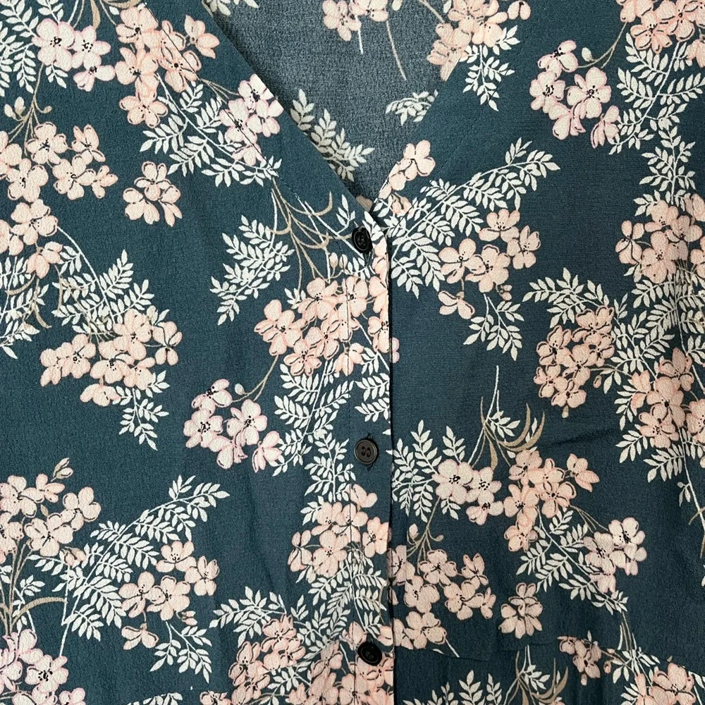 LOFT Blue Floral Button Dress Size 2 - Picture 4 of 9